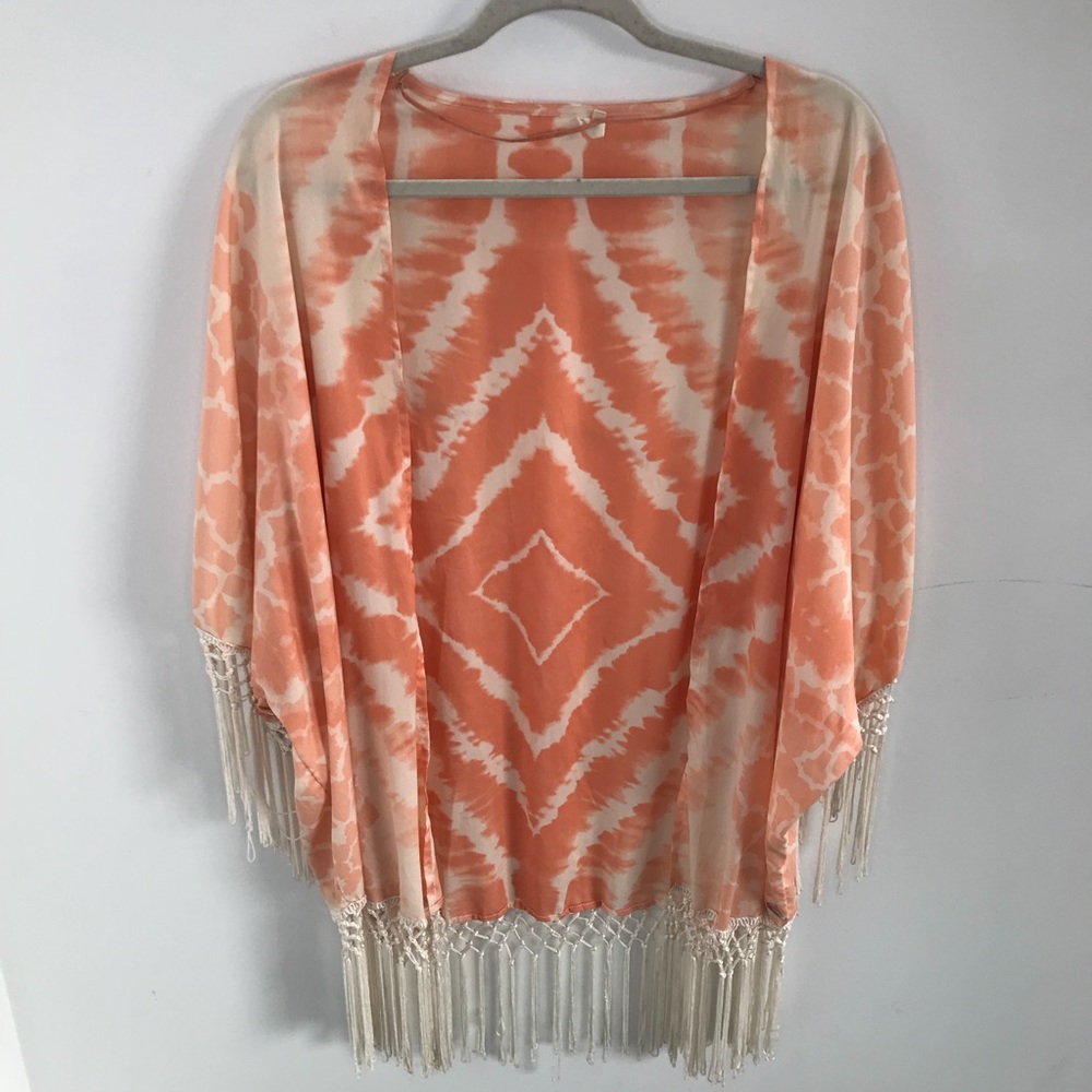 Rip curl pink tie-dye boho fringe kimono